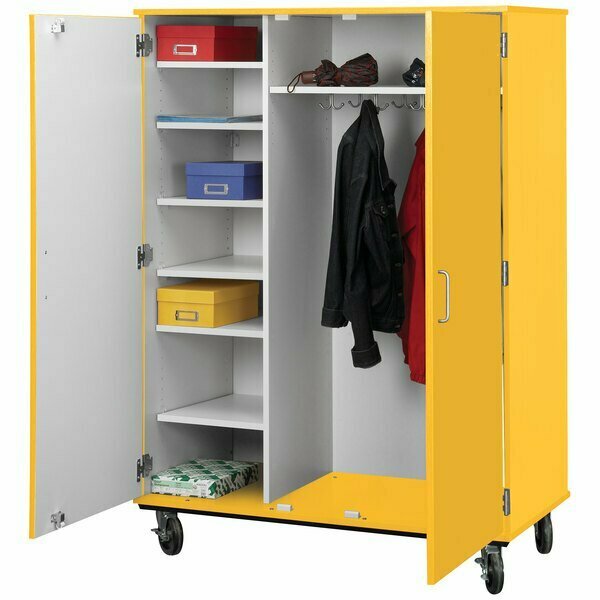 I.D. Systems 67'' Tall Sun Yellow Closed Shelf / Coat Storage Cart with Locking Doors 80187F67042 538187F67042